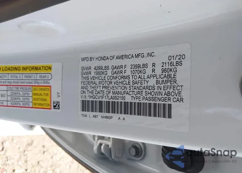 2020 Honda Accord Lx из США, поврежденный, VIN 1HGCV1F17LA052150